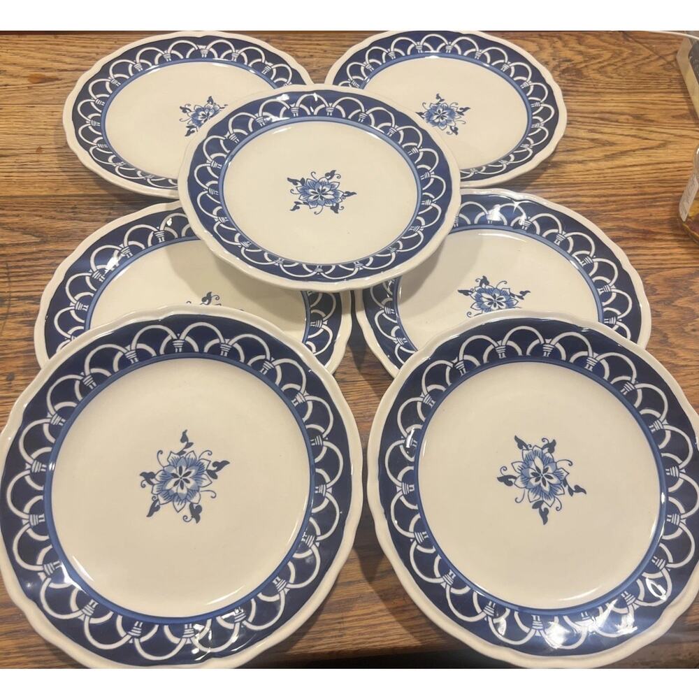 7 Euro Ceramica - Blue Garden Collection - 10 3/8” Dinner Plates EXCELLENT!